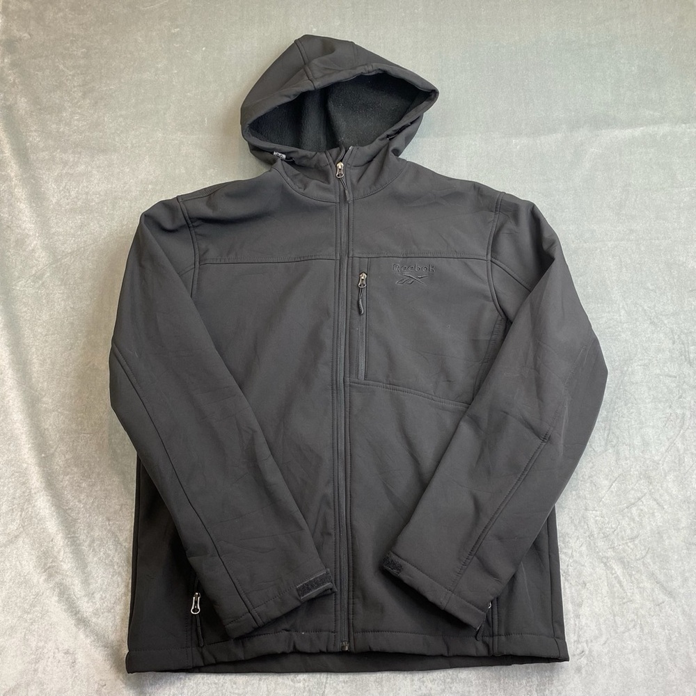 Reebok Black Softshell Jacket Hooded‎ Full Zip Fleece Lined Mens XL